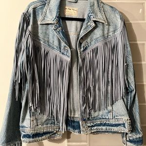 NWOT Free People denim fringe jacket Size Small